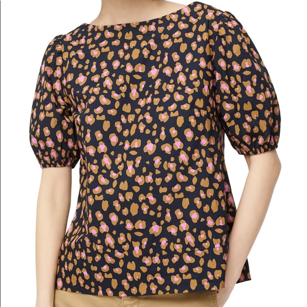 NWT J.crew Snow leopard boat neck puff sleeve top